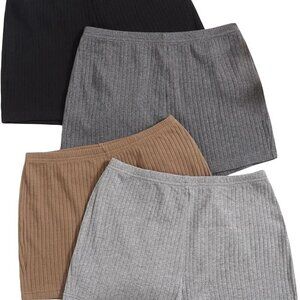 Women's 4Pcs Rib Knit Shorts Casual Elastic Waist Slim Fit Soft Yoga Bottoms